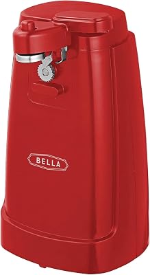 Abrelatas Eléctrico y Afilador de Cuchillos, Abridor de Tarros y Botellas Multifuncional con Palanca de Corte Extraíble y Almacenamiento de Cables, Hoja de Acero Inoxidable, Rojo
