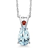 Gem Stone King 14K White Gold Sky Blue Aquamarine and Red Garnet Pendant Necklace for Women | 1.20 Cttw | Gemstone March Birthstone | Pear Shape 9X6MM | With 18 Inch Chain