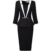 Hobemty Women's Office Dress 3/4 Sleeve Notch Collar Work Sheath Dresses