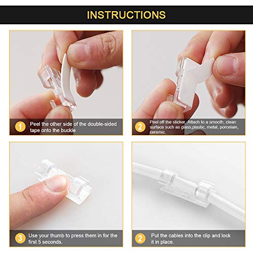 Self Adhesive Cable Clips Black Management Wire Clip Cord Holder 40 Pack (Transparent)