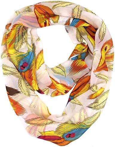 StellarChic Premium Women's Sheer Soft Cloth Infinity Loop Scarf (Feather in cream)
