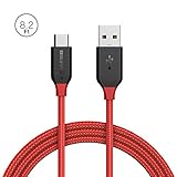 USB Type C Cable, BlitzWolf 8.2ft 3A Durable Nylon Braided USB 2.0 to Type C Cable Data Transfer or Charging Cord with Magic Tape Strap for New MacBook, Google ChromeBook Pixel, Nexus 5X, (8.2ft Red)