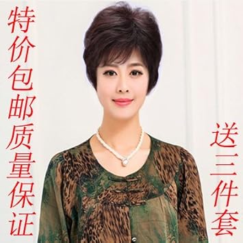 Amazon Com Real Hair Wig Middle Aged With Short Hair Ms Middle