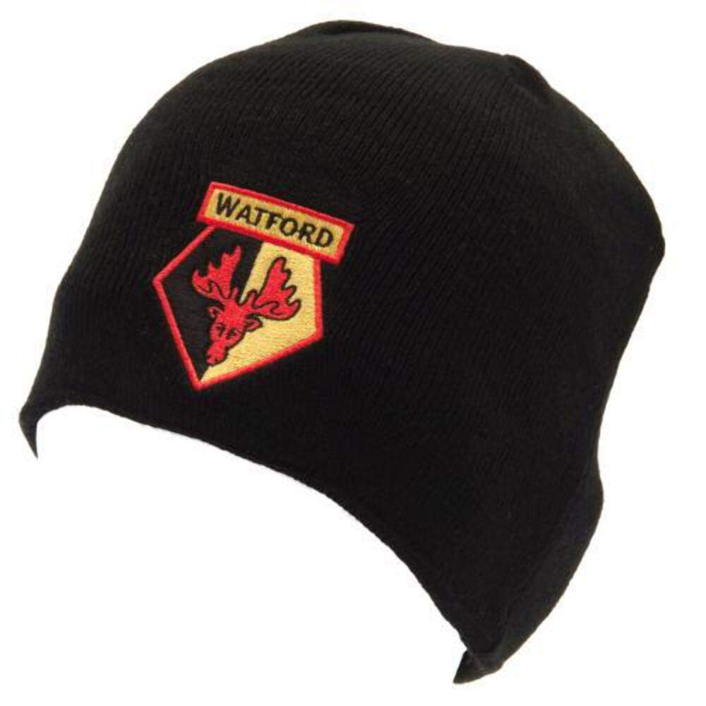 Watford Fc Black Beanie Knitted Winter Hat Adults One Size