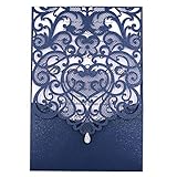 Laser Cut Wedding Invitations Kits 50 Packs FOMTOR Laser Cut Wedding Invitations with Blank Printable Paper and Envelopes for Wedding,Birthday Parties,Baby Shower (Navy Blue)