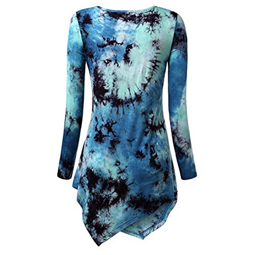 Hem Blouses Tops, Clearance Duseedik Fashion Womens Tie Dyed Asymmetrical Tunic Top O-Neck Long Sleeve T-Shirt Blouse