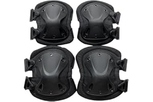 First to act tactical Military Tactical Knee Pad Elbow Pad Set Airsoft Knee Elbow Protective Pads Combat Paintball Skate Outdoor Sports Safety Guard Gear (X shape Black-Set of 4, M-for Adult)