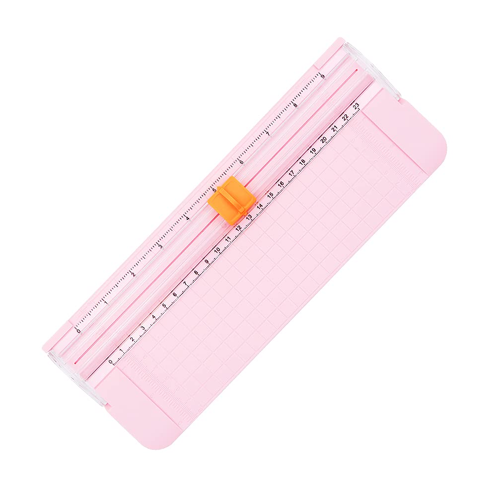 A4 Paper Cutter Trimmer,Mini Portable Paper Cutter Scrapbooking Tool with Security Safeguard and Side Ruler for Paper, Photos and Labels (Pink)