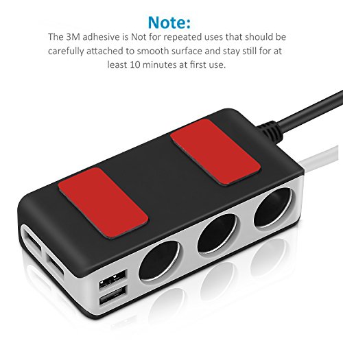 Te-Rich 3-Socket Cigarette Lighter Power Adapter DC Outlet Splitter Extender 6.8A 4 Port USB Car Charger for Cell Phones, Dash Cam, GPS and More