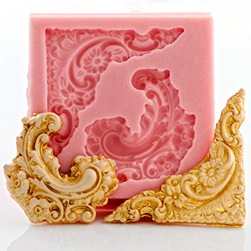Corner Victorian Scroll Work Silicone Mold Fondant Chocolate Candy Resin Polymer Clay Mold - Thumbnail 5