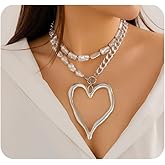 Layered Y2K Hollowed Heart Necklaces for Women,Exaggerated Love Pearl Statement Pendant Choker,Trendy Party Banquet Jewelry Accessories Gifts