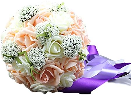 Favors Dress Silk Rose Bride Holding Flowers Wedding Bouquet Artifical Ribbon Champagne