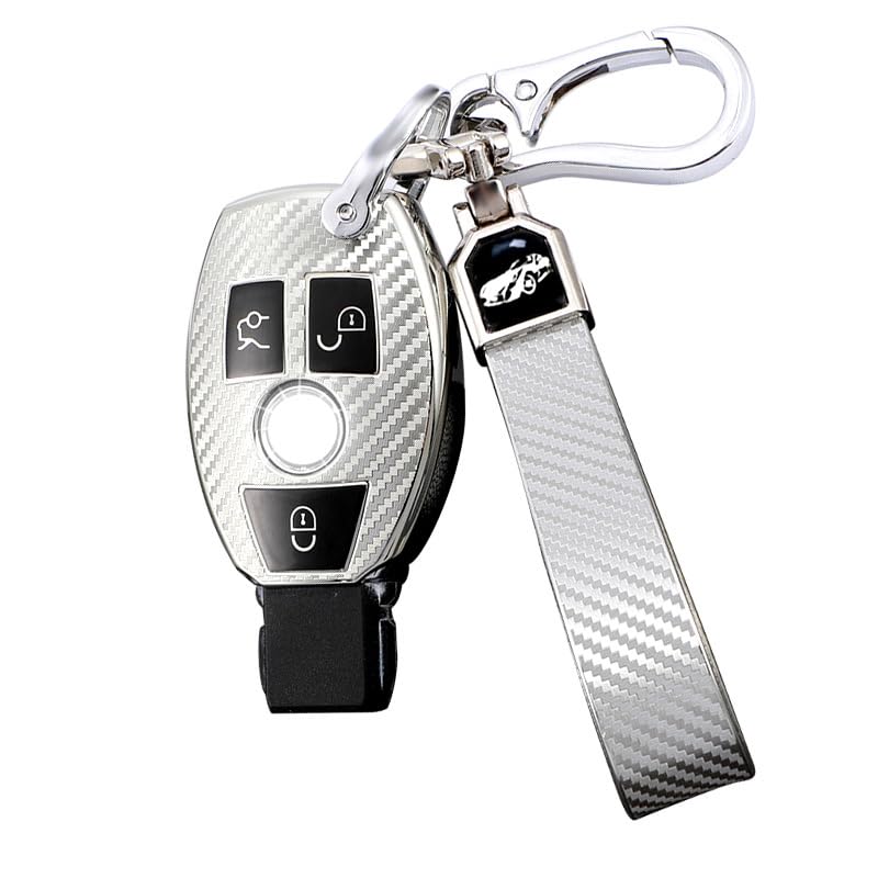 RXXR Car Key Case Compatible with Benz A B C E S CLK AMG Class C180 W164 W245 W209 W204 Key Case with Key Fob Soft TPU Key Protection Case 3 Buttons