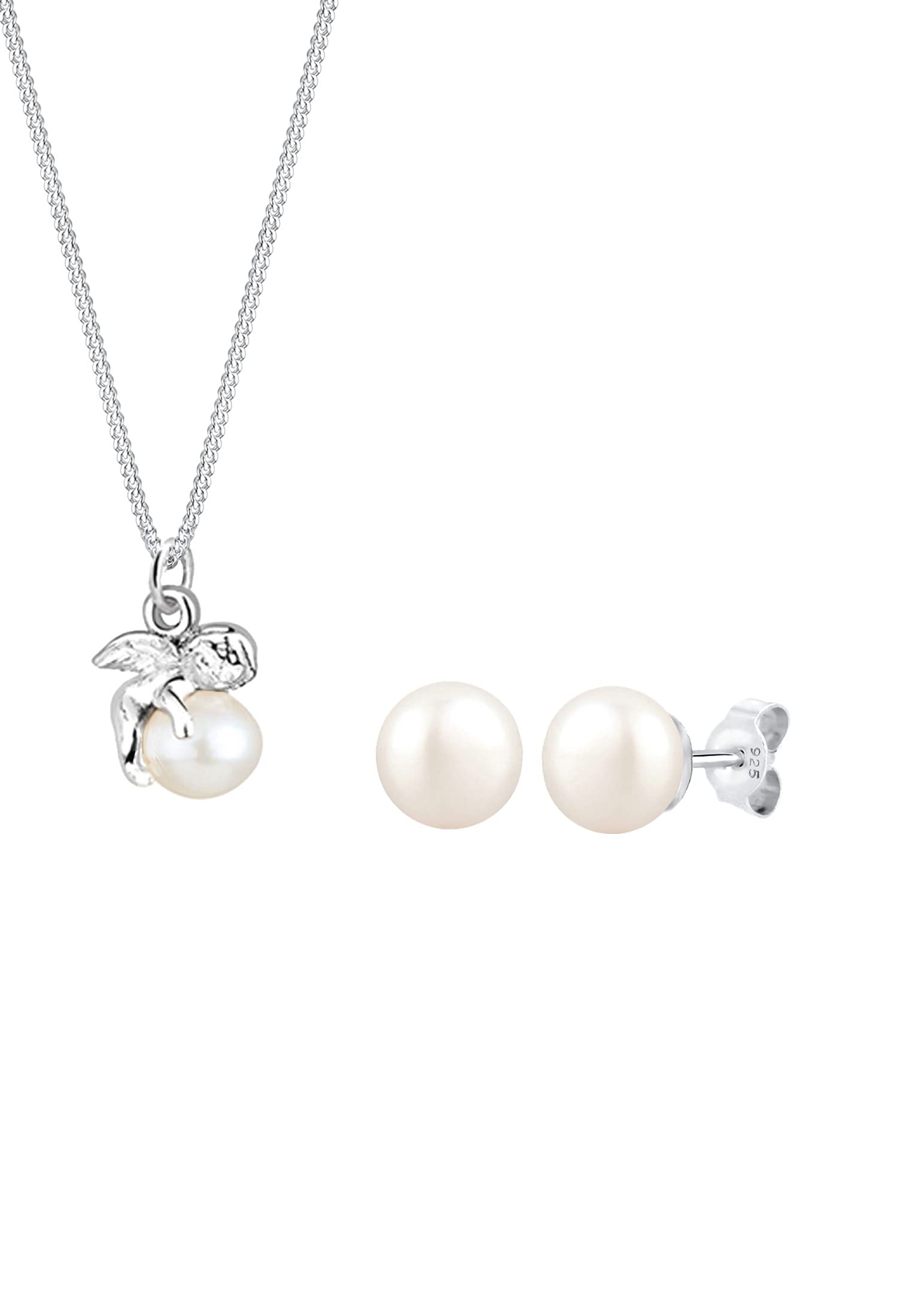 Elli Women's 925 Sterling Silver Xilion Cut Angel Freshwater Pendant Necklace Jewellery Set of Length 45 cm