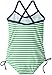 Kanu Surf Girls' Layla Beach Sport Banded 1 Piece Swimsuit, Bali Green Stripe, 3T