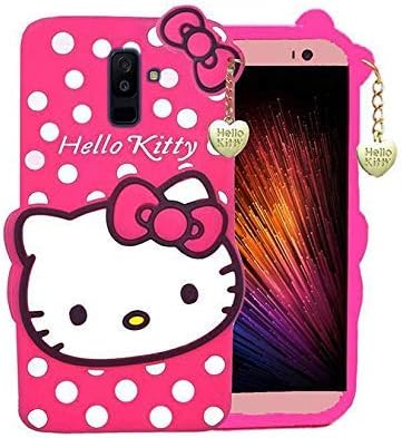 YES2GOOD Cute 3D Soft Silicone Printed Smiley Hello Kitty with Pendant Back Case Cover for Galaxy S9 Plus