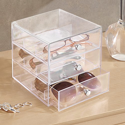 mDesign Stackable Organizer Holder with 3 Drawers for Eyeglasses