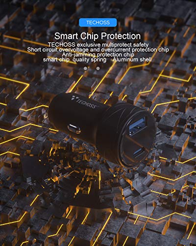 Car Charger, Techoss 36W All Metal Car Charger Adapter Mini Flush Fit USB+PD Car Charger Dual Port Charging, Compatible with iPhone XR/Xs/Max/X/8/7/Plus, iPad Pro/Air 2/Mini, Galaxy, LG, HTC and More