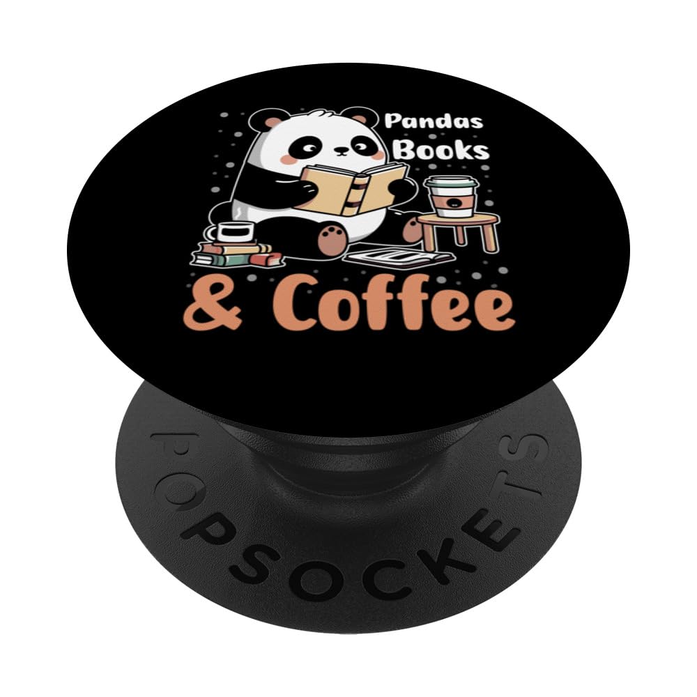 Books Reading Reader Panda - Funny Panda Books and Coffee PopSockets Adhesive PopGrip