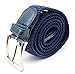 Mens Braided Elastic Stretch Belt Leather Tipped End and Silver Metal Buckle (Navy-M)