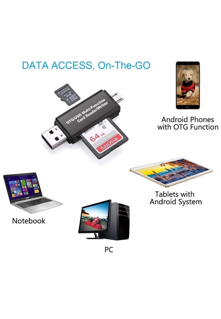 GETDL SD/Micro SD Card Reader, Micro USB OTG Adapter and USB 2.0 Portable Memory Card Reader for SDXC, SDHC, SD, MMC, RS-MMC, Micro SDXC, Micro SD, Micro SDHC Card and UHS-I Cards