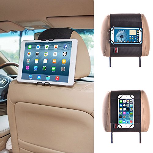 TFY Universal Smartphone & Tablet Car Headrest Mount Holder - iPad Mini 4 & iPhone 6 / 6S (Plus) - 7 / 7 Plus - Samsung Cell Phone & Tab - Samsung S7 / S7 Edge - Nexus 5 / 7 / 10 - HUAWEI Mate 9