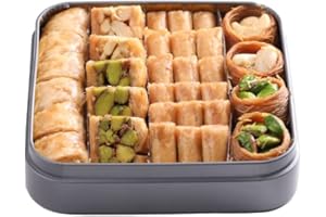 Al Nejmah Sweets Since 1970 Premium Assorted Baklava Pastry Gift Basket Tin Box | 100% Natural Pistachio, Pine Nut, Cashew | Traditional Dessert | No Preservatives, No Additives | Apprx.32-37 pcs Net Weight 200g