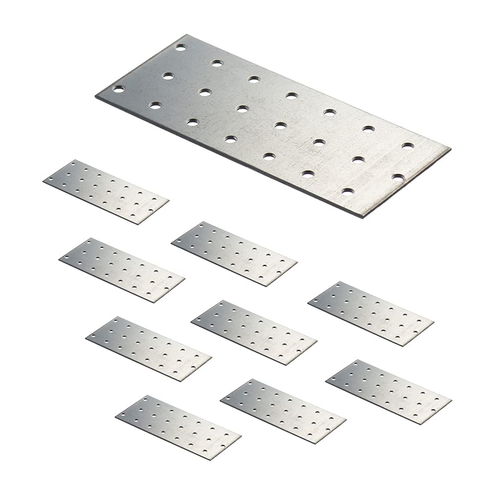 VHG Flat Connecting Joining Plates - Pack of 10 pcs (140 x 60 x 2) Heavy Duty Perforated Brackets, Galvanised Steel Sheet Braces, Metal Timber Fixing Repair Connector