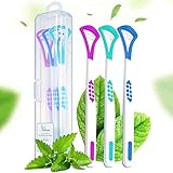 Soft Tongue Cleaner Fresh Breath - 3 Pack Bacteria Inhibiting Odorless Tongue Scraper with Ergonomic Design Non-slip Grip Carry Case Tongue Scraping Cleaner for Family Oral Care (3 pack)