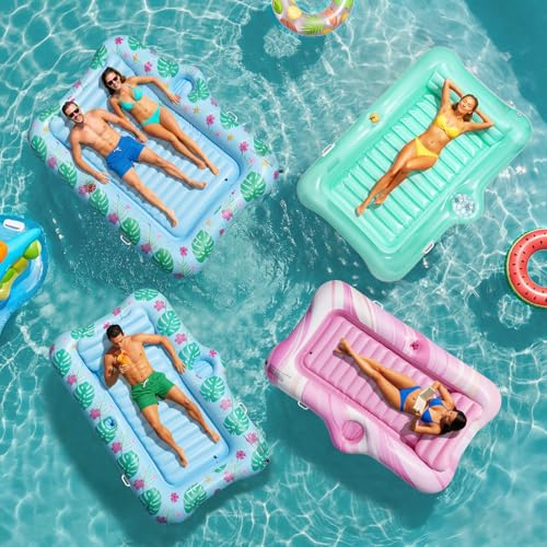 HeySplash Inflatable Swimming Pool Float, Large Inflatable Floating Boat for Adults with Cup Holder and Detachable Pillow, Lake River Summer Tanning Float Crystal Green