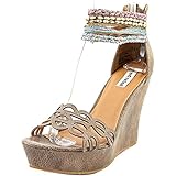 Not Rated Spring Fling Women Open Toe Canvas Brown Wedge Sandal