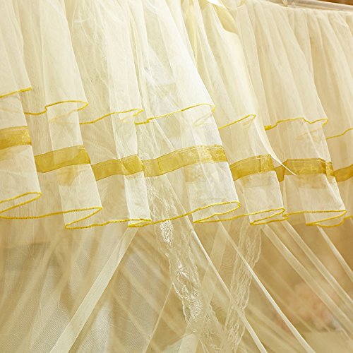 Uozzi Bedding 4 Corners Post Beige Canopy Bed Curtain for Girls & Adults - Cute Cozy Drape Square Netting for Twin Bed - 4 Opening 47" W x 78" L Mosquito Net - Princess Bedroom Decoration