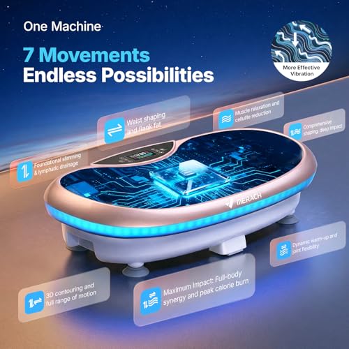 MERACH Vibration Plate Exercise Machine, 4D Whole Body Workout Vibrating Platform with Bluetooth Light Pull Cord, Home Fitness Equipment for Women Men