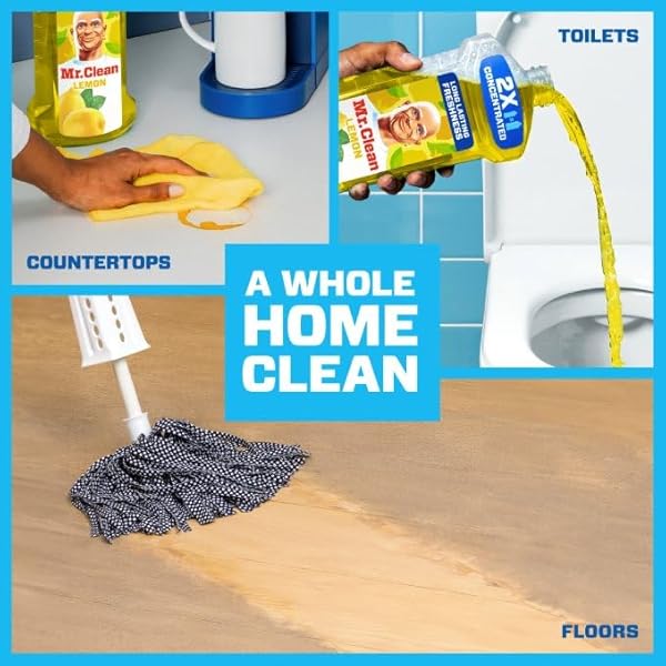 MR. CLEAN ALL PURPOSE CLEANER, FLOOR CLEANER FOR MOPPING HOME, BATHROOM, & KITCHEN, CLEANING LIQUID FOR MOP & BUCKET, CLEANING SUPPLIES, MULTI-SURFACE DILUTABLE, LEMON, 41OZ