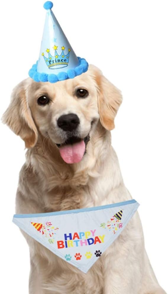 KHLZ US Dog Birthday Bandana & Hat, Dog Birthday Bandana Scarf with Cute Doggie Birthday Party Hat, Party Decorations for Dogs, Puppy Chew Toys Gift for Dogs : Pet Supplies