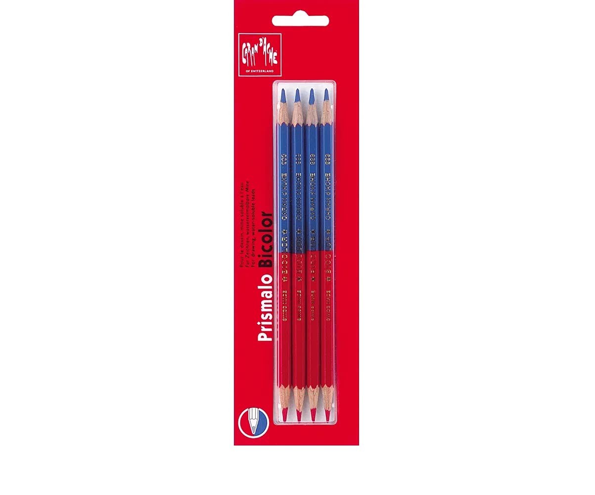Caran d'Ache d'Ache Prismalo 0999.304 Colouring Pencils Set of 4 Bi-Colour Blue/Red Blister Packaging Water Soluble Wood Dimensions: Approx. 14 cm