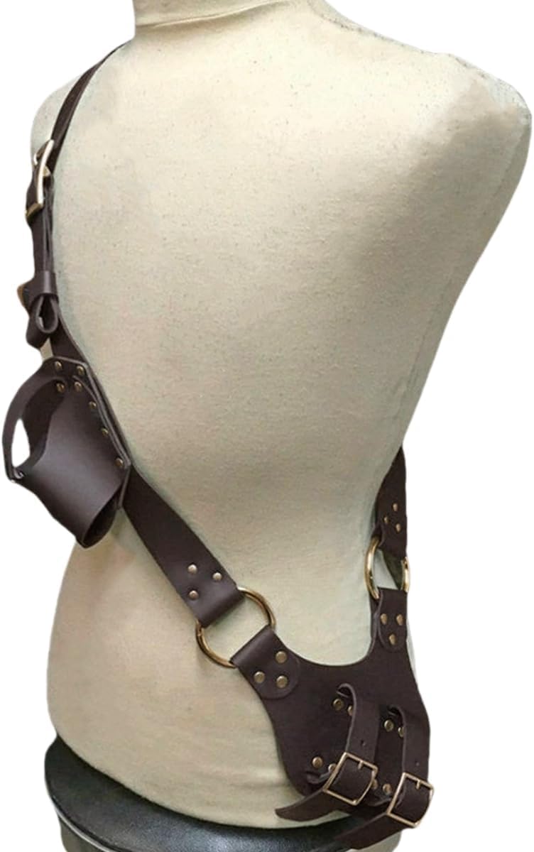 Medieval Leather Sword Pistol Holster Belt Adjustable Scabbard Sheath Retro Steampunk Knight Warrior Sword Shoulder Strap for LARP Cosplay Halloween Party Pirate Costume Accessory