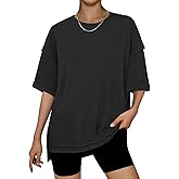 RUBZOOF Women's Oversized T Shirts Short Sleeve Side Split Tops Casual Shirts Tunic Maternity Mama Clothes