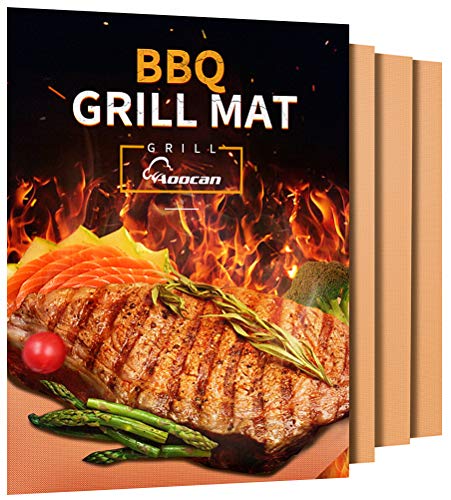 Aoocan Copper Grill Mat - Set of 3 Heavy Duty BBQ Grill Mats - Non Stick, BBQ Grill & Baking Mats - Reusable, Easy to Clean Barbecue Grilling Accessories - Extended Warranty