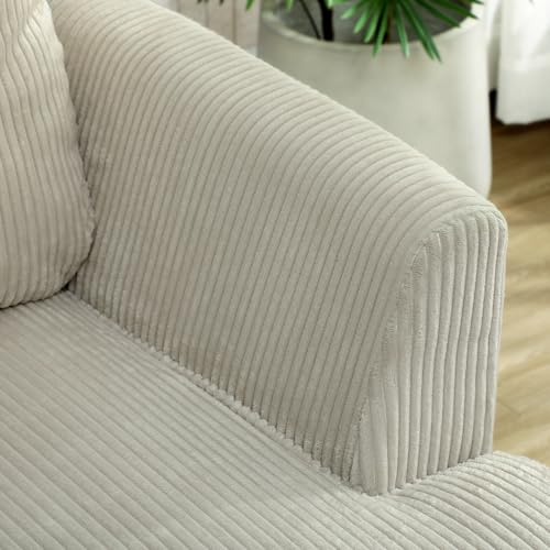 HOMCOM 3 Seater Sofa, 74" Modern Corduroy Upholstered Couch with Thick Spring Cushions, Solid Wood Legs, Armrests for Living Room, Bedroom, Apartment, Beige
