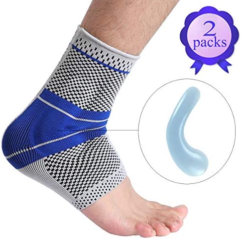 Ankle Brace, Elastic & Breathable Ankle Support Compression Sleeves Ankle Stabilizer/Foot Protection Socks with Silicone Pad for Sprain Relieves Pain Running Men Women - 2 Pack Small