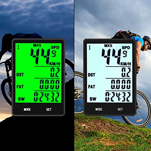 SY Cycling Computer,Multifunction Wireless with Extra Large LCD Backlight Display Bike Speedometer and Odometer with Automatic Wake-up Multifunction Fits All Bikes