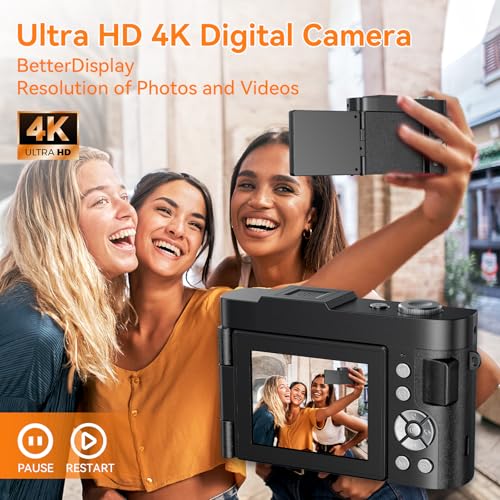 Digital Camera, 4K 50MP Photo Camera, 16X Zoom, Compact Camera with 180° Flip Screen 2.8", Autofocus Vlogging Camera with 32GB, Rechargeable Photo for Beginners, Teens