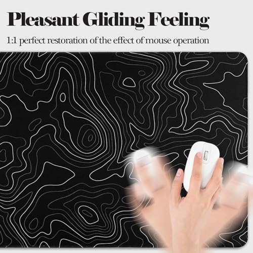 Niviy Mouse Mat XXL 900 x 400 mm Ergonomic Desk Mat for Office/Home, Non-Slip Rubber Base, Stitched Edges, Black Topographic Contour