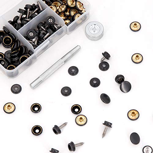 Snap Fasteners Kit, 120 Pcs Stainless Steel Marine Screws Snaps Button Setting Machine, Heavy Duty Replacement Snap Buttons, Snap Fastener Setter Tool Repair Kit for Leather, Boat Canvas Cover, Cloth