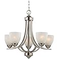 Design Classics Lighting Satin Nickel Modern Hanging Chandelier Light Fixture with Alabaster Glass Shades