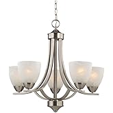 Design Classics Lighting Satin Nickel Modern Hanging Chandelier Light Fixture with Alabaster Glass Shades