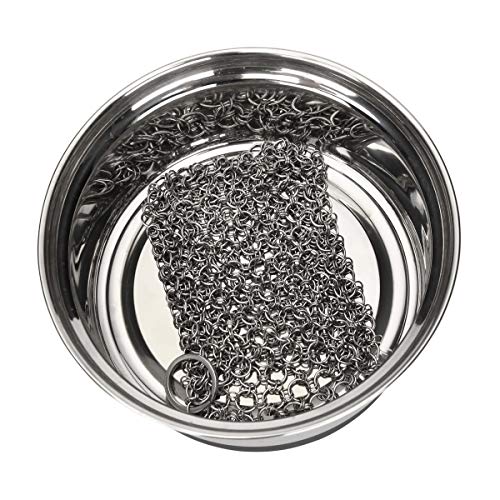 NKTM Stainless Steel Cast Iron Cleaner Chainmail Scrubber with 3pcs Sponges for Cast Iron Pan Skillet Dutch Ovens Waffle Iron Pans Scraper Cast Iron Grill Scraper