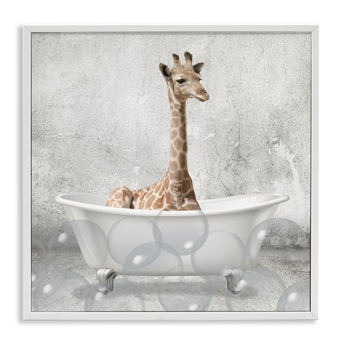 Stupell Industries 'Baby Giraffe Bath Time', Framed Giclee Art, White, 12 x 12…
