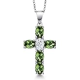 Gem Stone King 925 Sterling Silver Green Tourmaline and White Moissanite Cross Pendant Necklace for Women | 3.00 Cttw | Gemstone October Birthstone | Oval 6X4MM | With 18 Inch Chain
